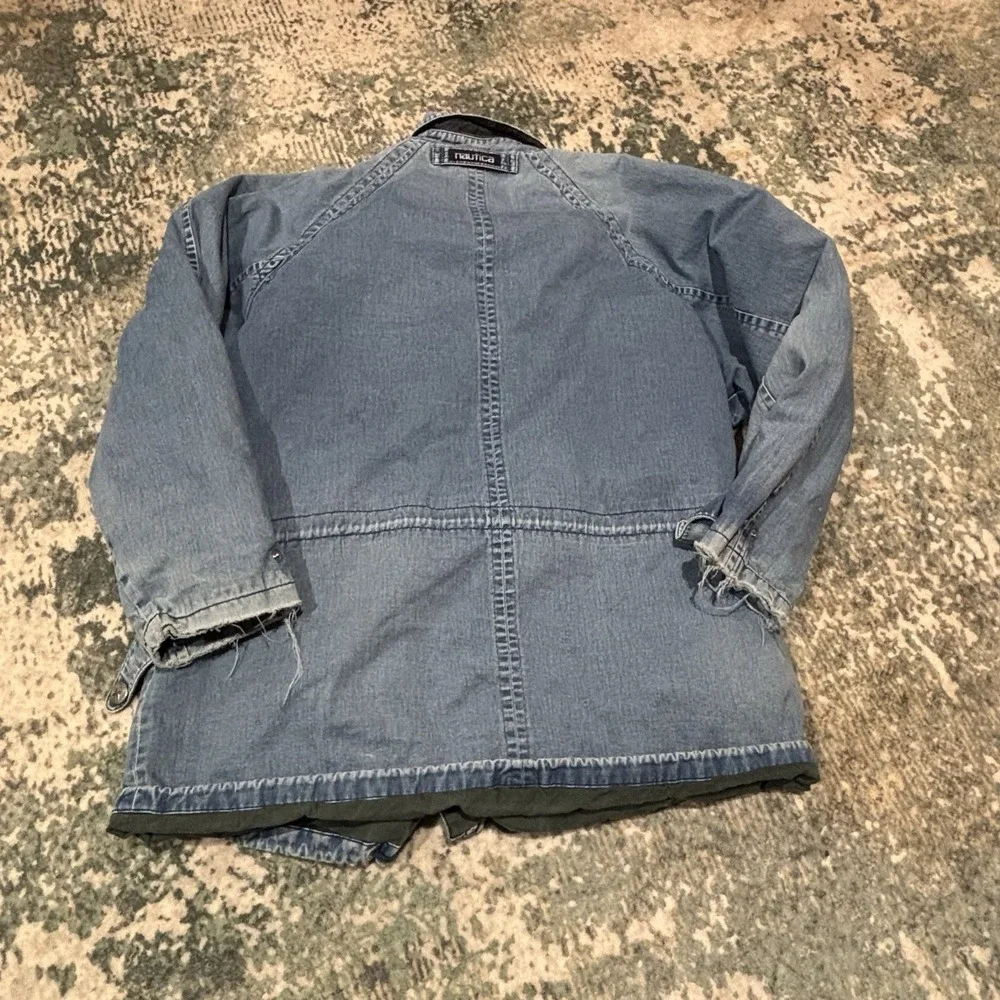 VTG Nautica Denim Barn Chore Jacket Mens large Plaid Lined Cotton Zip Up Coat - Picture 2 of 11